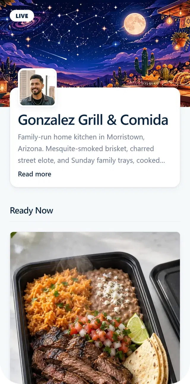 Sample shop Gonzalez Grill & Comida with its Ready Now menu